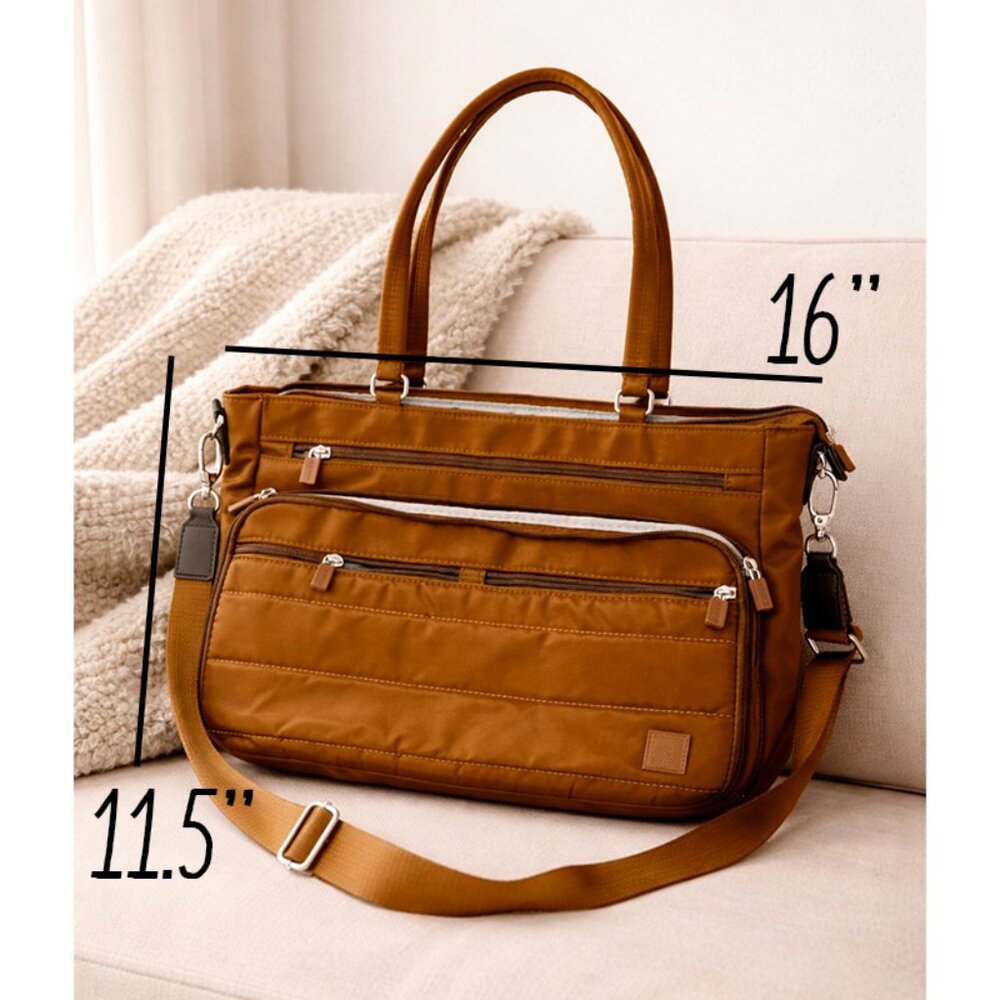 IHKWP Nylon Laptop Tote Bag Brown Work Travel Shoulder Bag Multiple Pockets - Picture 7 of 7
